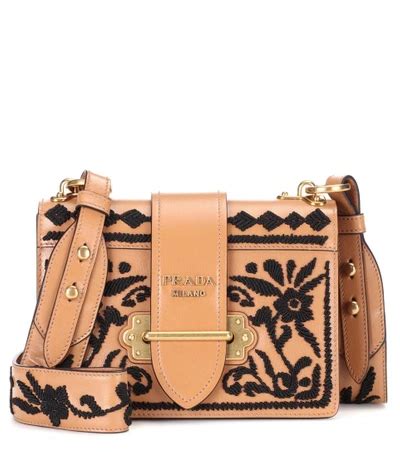 Prada Madras Embroidered Cahier Shoulder Bag In Bianco